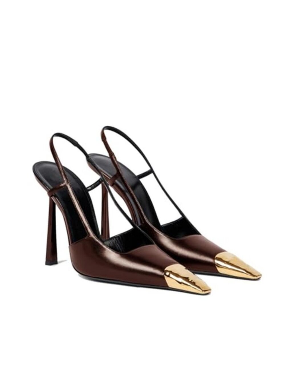 Womens Slingback High Heels Metal Pointed Toe Leather High Stiletto Heel Pumps